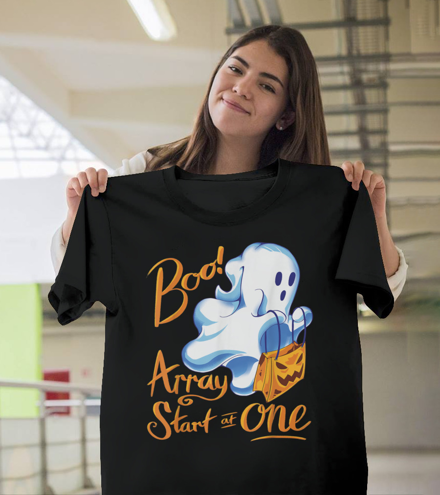 Boo Array Start at One Halloween Programmer Ghost with Pumpkin Bag T-Shirt