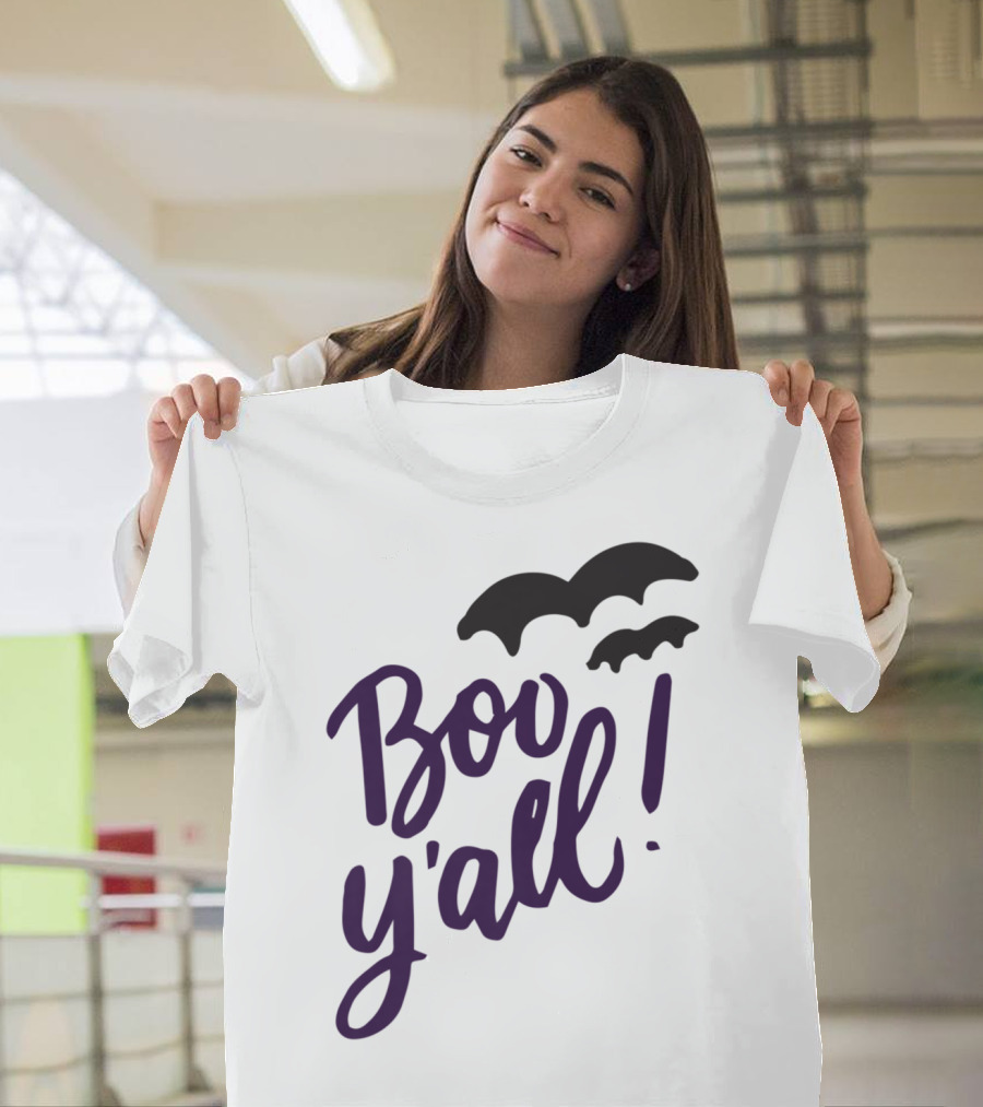 Boo Y'all Halloween Costume Funny Southern Joke Bats T-Shirt
