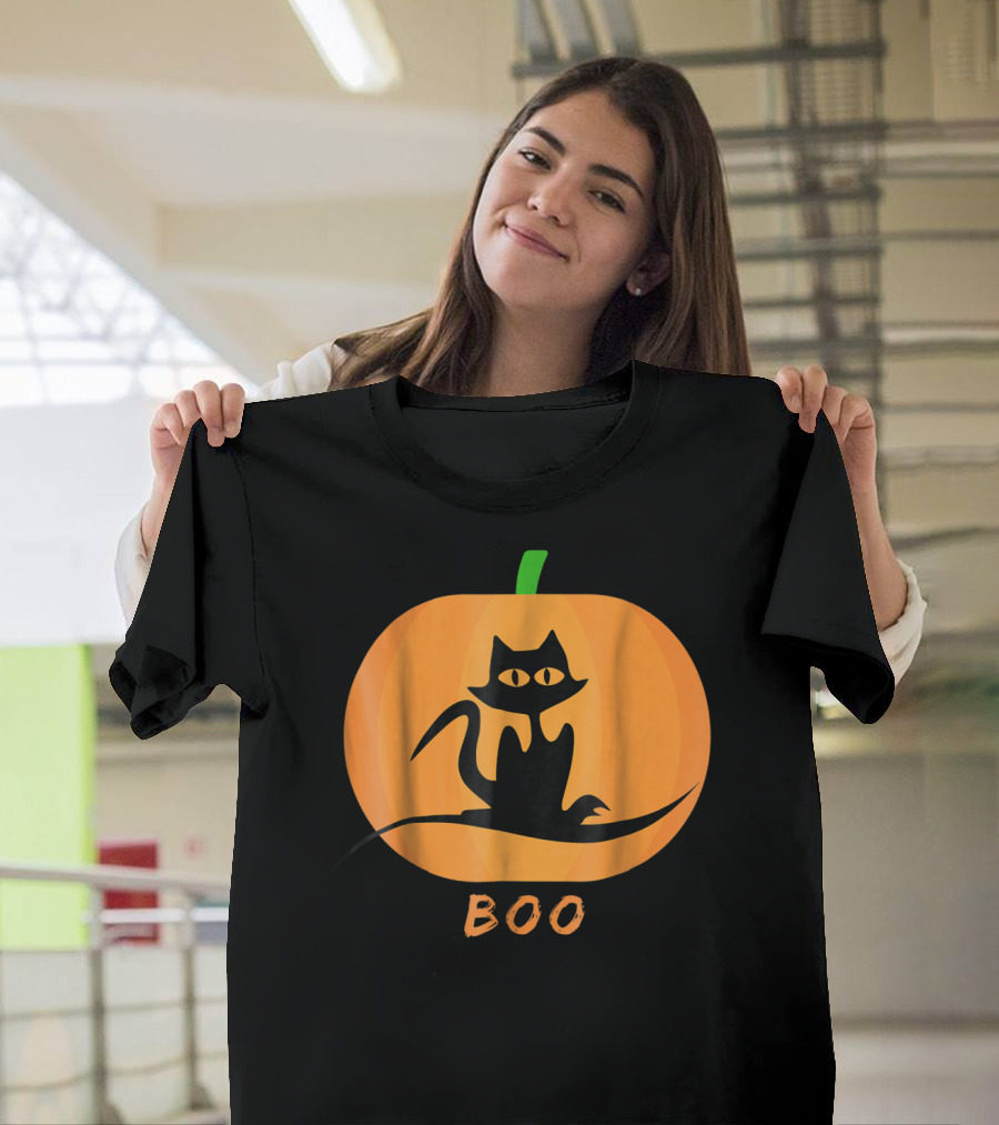 Boo Cute Black Cat in Pumpkin T-Shirt