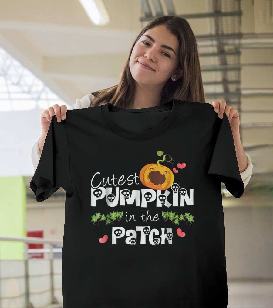 Cutest Pumpkin in the Patch Halloween Girls Skulls and Vines T-Shirt