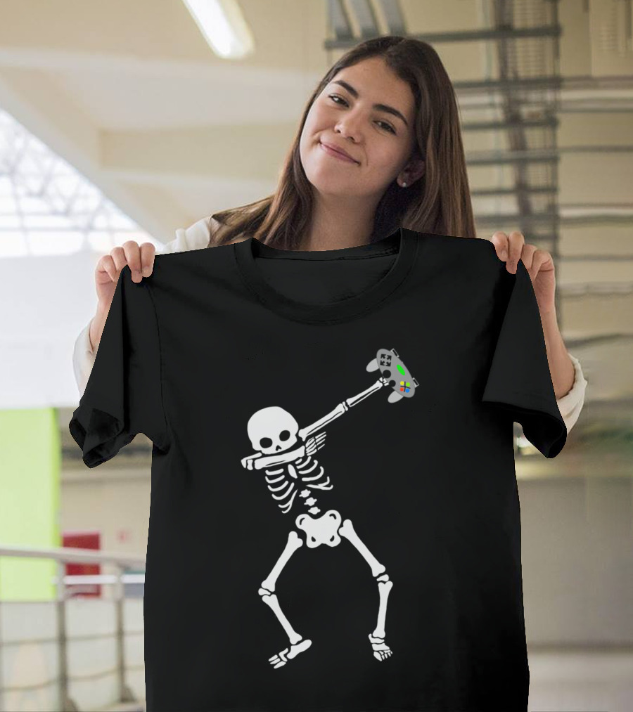 Dabbing Skeleton Gamer with Controller Dab Video Games T-Shirt