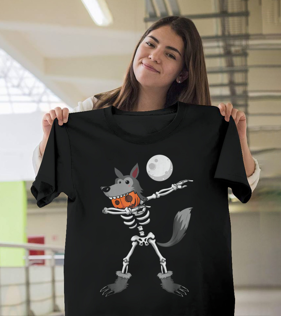 Dabbing Skeleton Werewolf Pumpkin Moon Dab T-Shirt