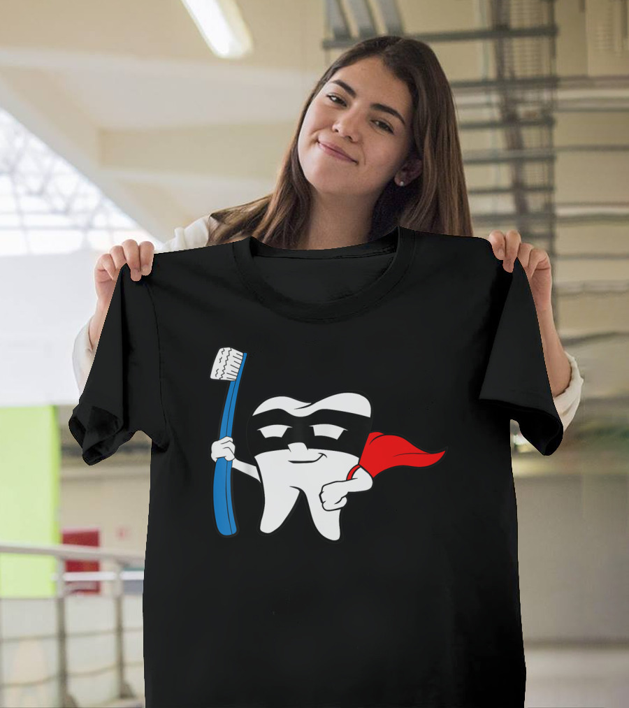 Super Hero Tooth Dental Babe Assistant Toothbrush Cape Mask T-Shirt