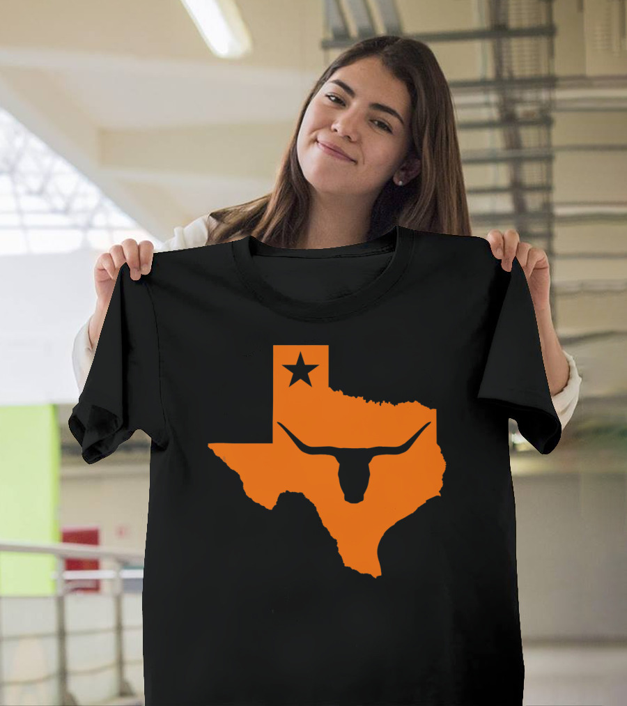 Longhorn Bull Texas State Outline with Lone Star T-Shirt