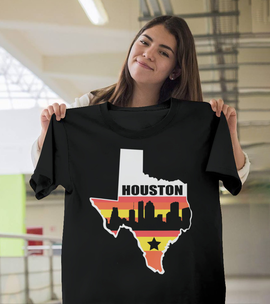 Houston Texas City Skyline Vintage State Flag T-Shirt