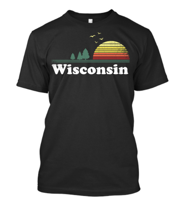 Wisconsin Retro Sunset State Park Trees Birds T-Shirt