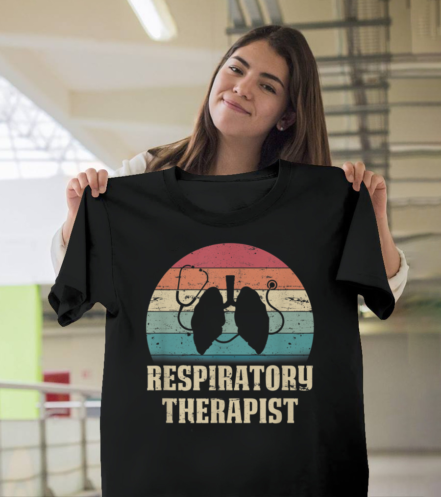 Retro Vintage Respiratory Therapist Lover Silhouette with Stethoscope and Lungs T-Shirt