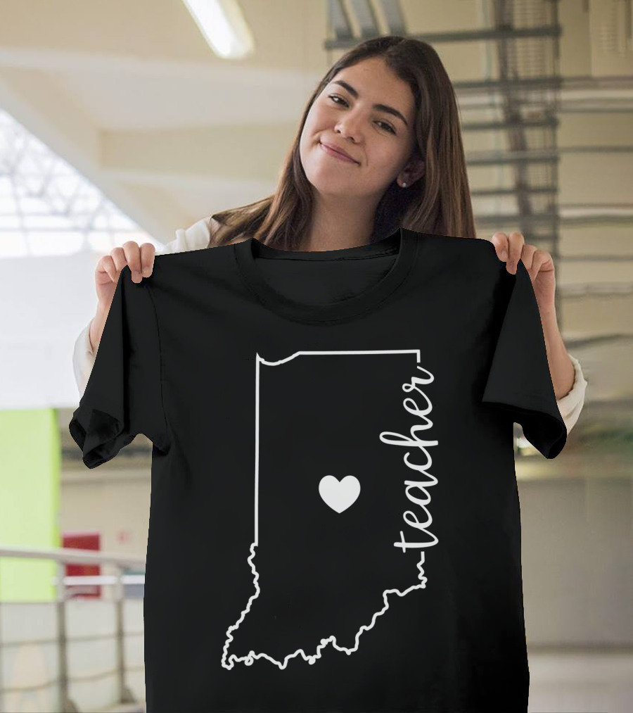Teacher Heart Indiana Red For Ed Public Education Map T-Shirt