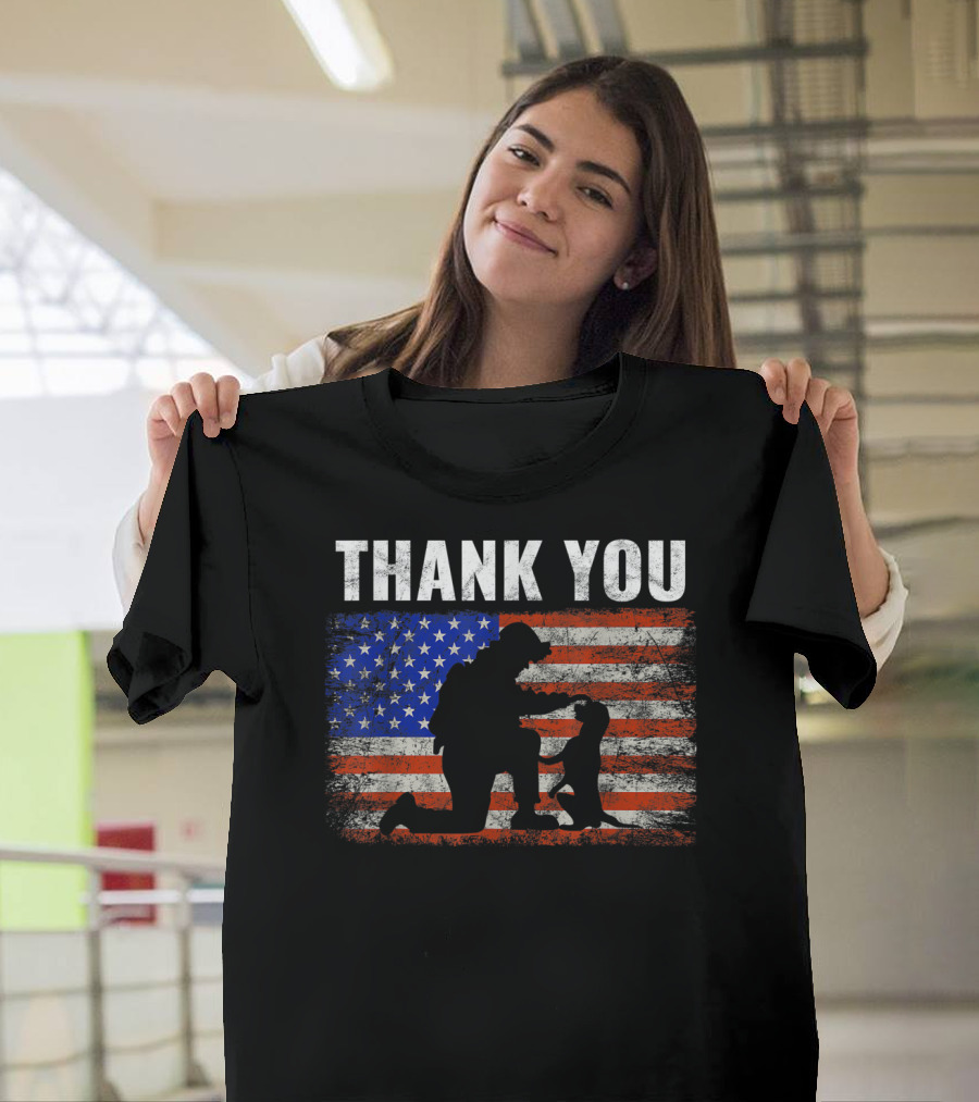 Thank You Military Hero Dog Zero Bark Thirty American Flag T-Shirt