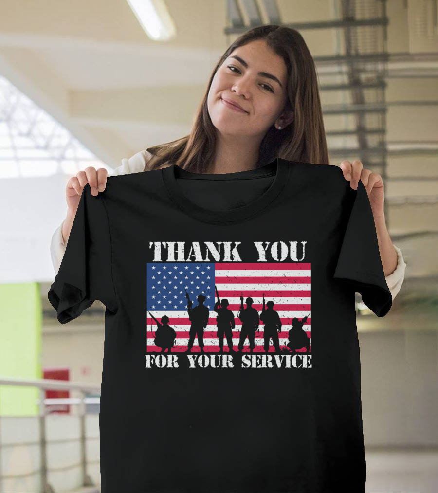 Thank You For Your Service American Flag Soldiers T-Shirt