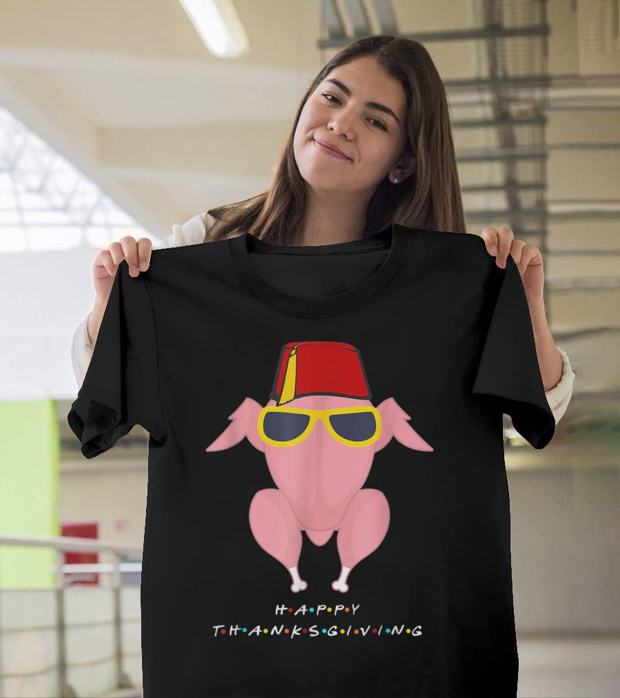 Happy Thanksgiving Friends Funny Turkey Head Fez Sunglasses T-Shirt