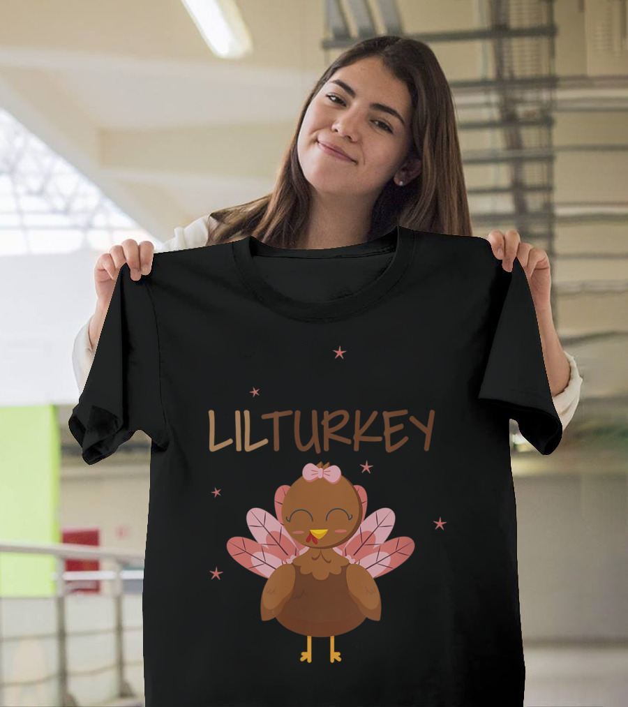 Thanksgiving Lil Turkey Pregnancy Announcement Bow Cute Stars T-Shirt