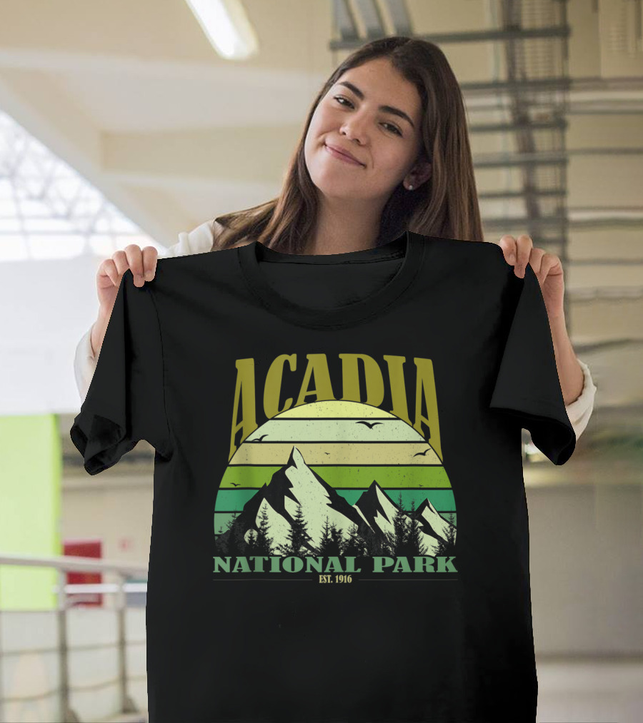Acadia National Park Est 1916 Maine Hiking Mountains Forest Birds T-Shirt