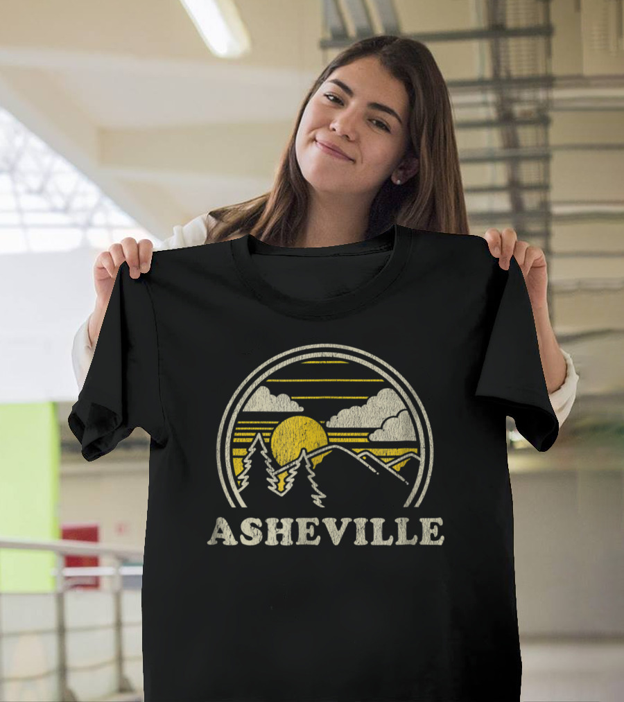 Asheville North Carolina NC Vintage Hiking Sunset Mountain Scene T-Shirt