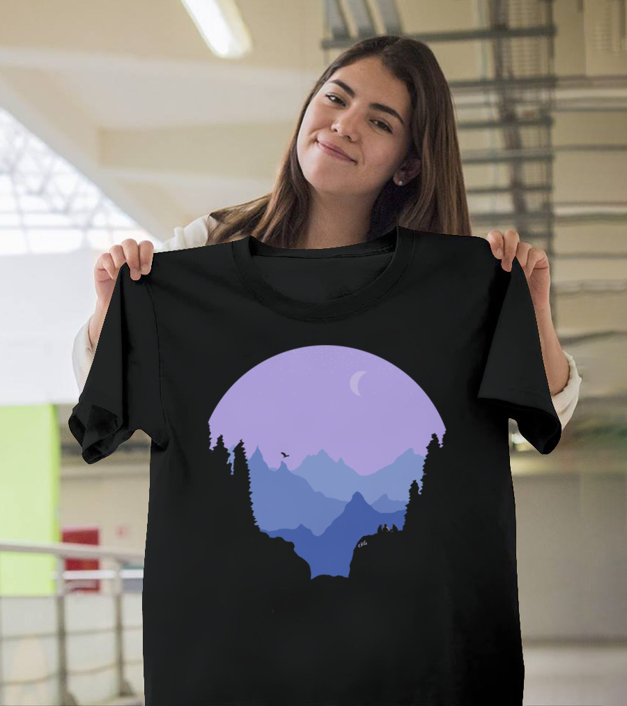 Camping Mountain Climbing Hiking Outdoors Moonlit Mountain Vista T-Shirt