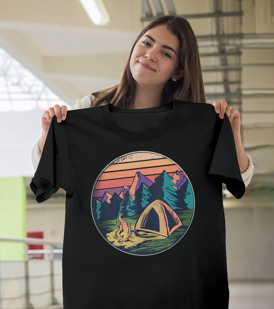 Camping Mountain Landscape Fire Tent Hiking HD T-Shirt