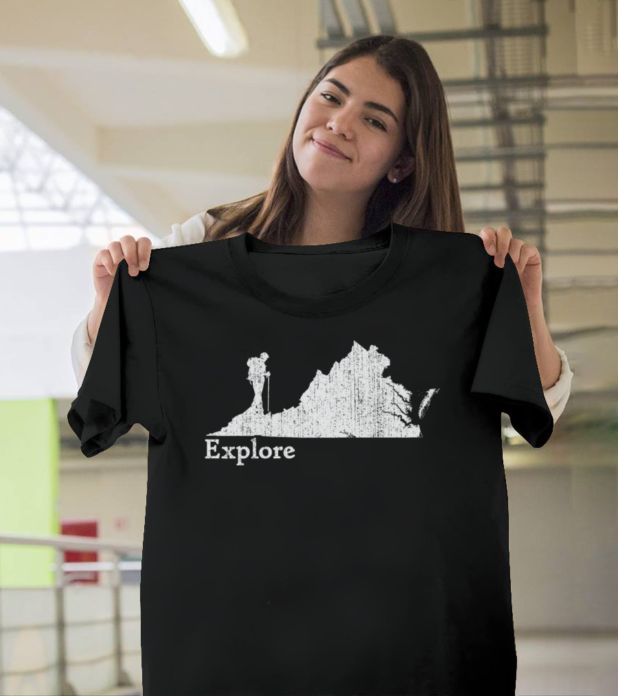 Explore Virginia State Map with Mountain Hiking T-Shirt