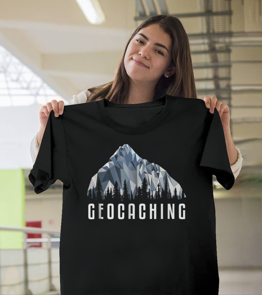 Geocaching Mountain Low Poly Hiking Fun T-Shirt