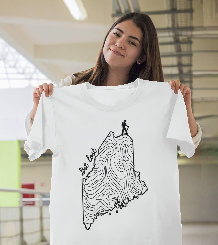 Get Lost Hike Maine Hiking Topo Map Hiker T-Shirt