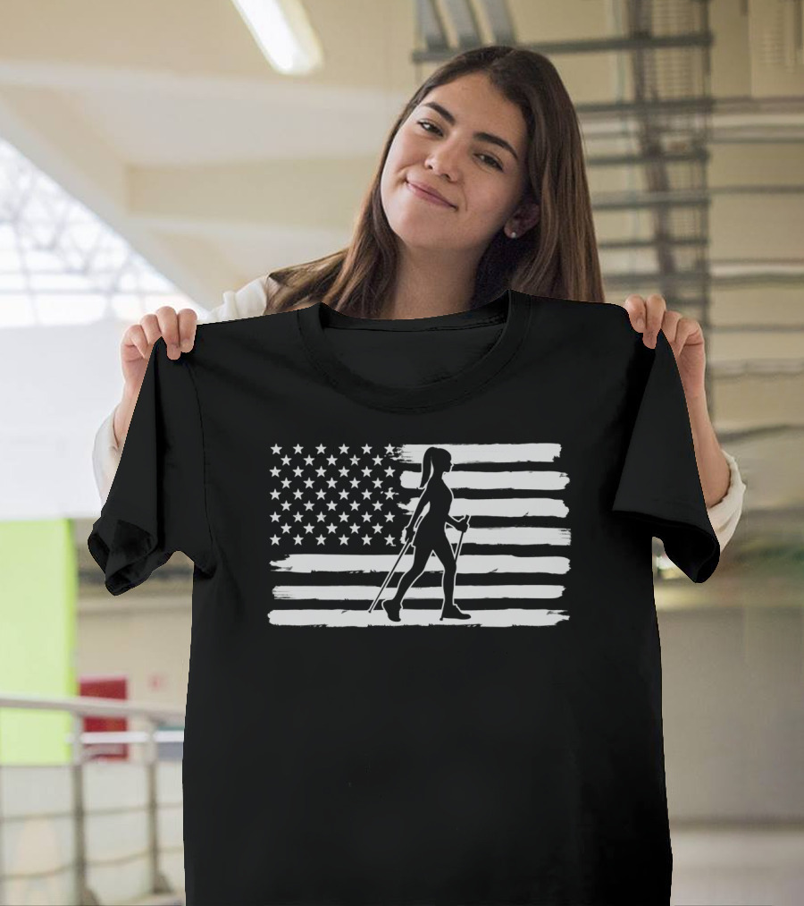 Hiking 4Th Of July USA Flag With Hiker T-Shirt