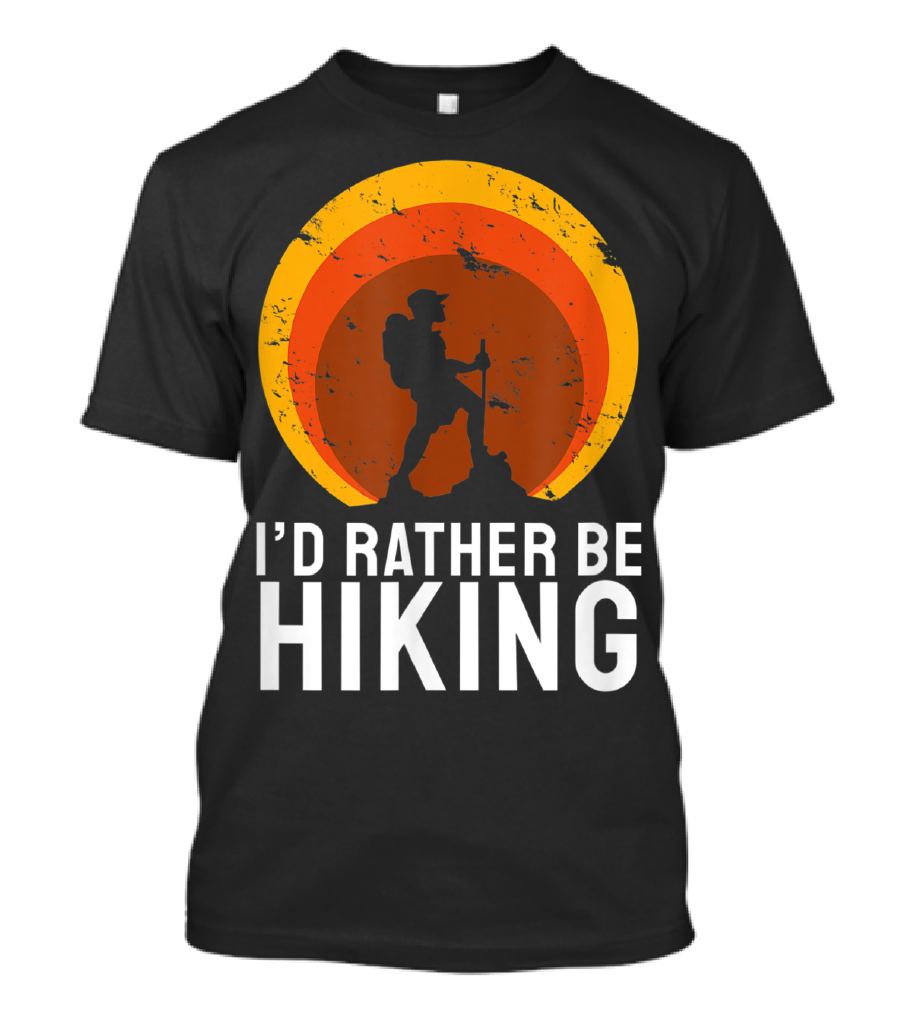 I'd Rather Be Hiking Mountain Hike Nature Retro Sunset T-Shirt