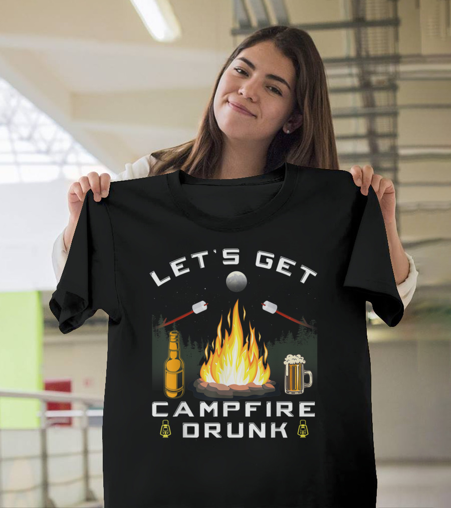 LET'S GET CAMPFIRE DRUNK ROASTING MARSHMALLOWS BEER BOTTLE NIGHT SKY T-Shirt