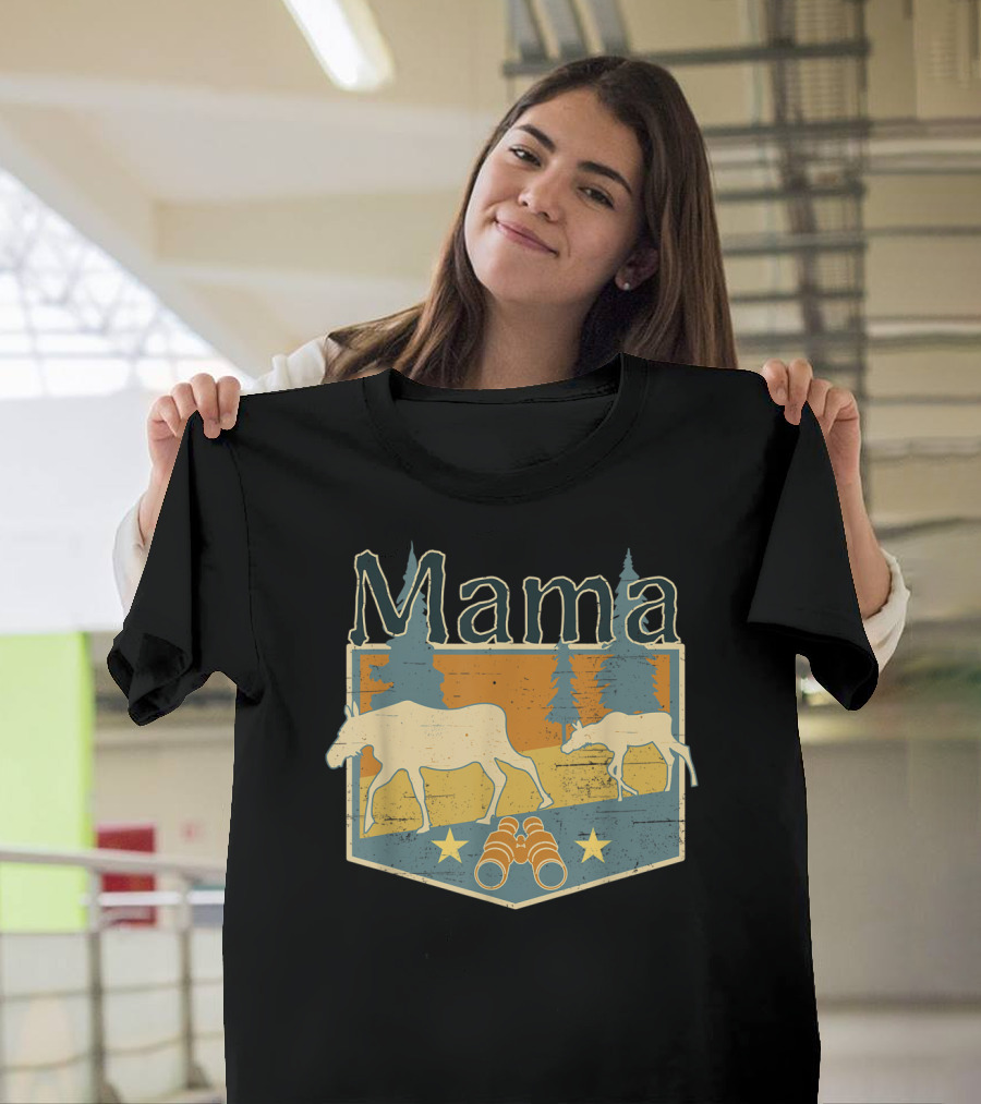 Mama Moose Forest Adventure Badge with Stars and Binoculars T-Shirt