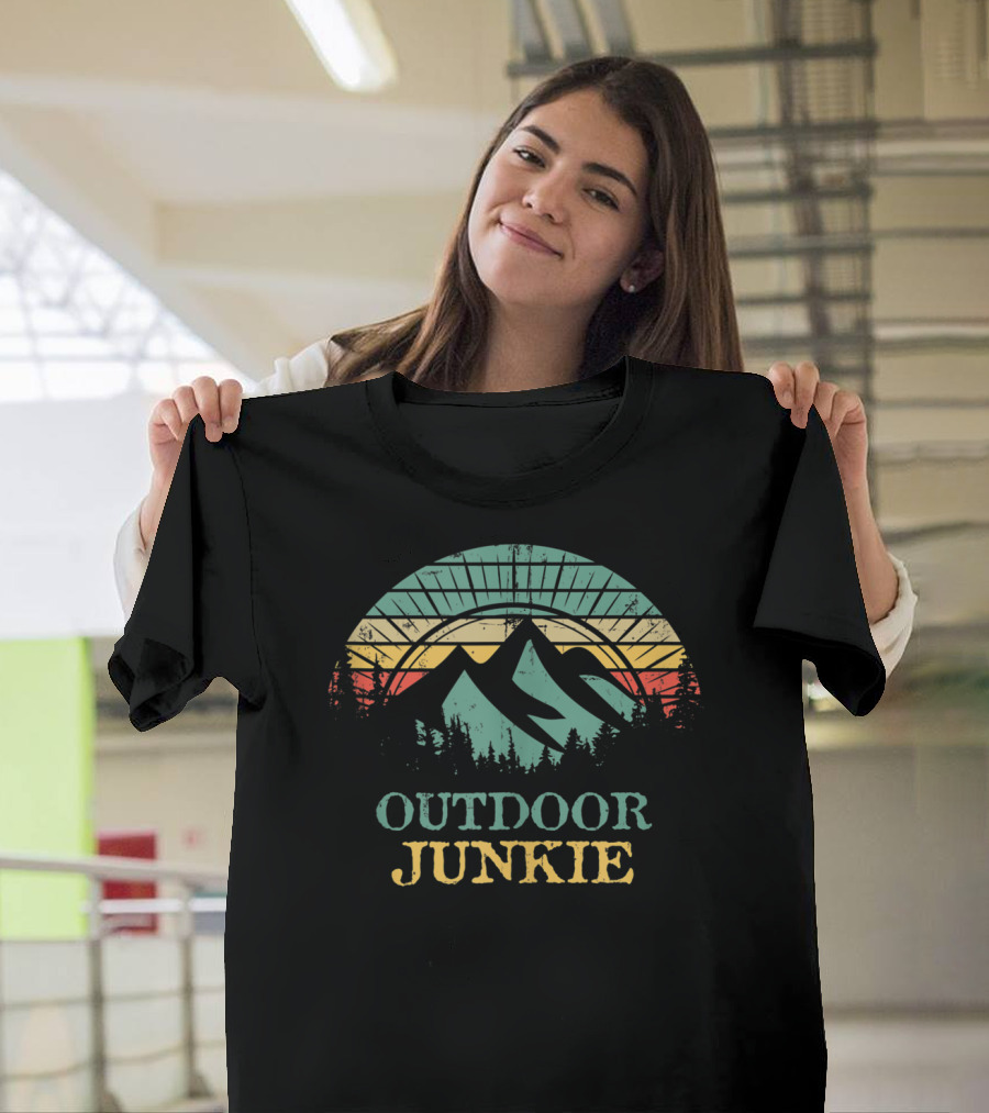 Outdoor Junkie Mountain Retro Adventure Camping Hiking T-Shirt