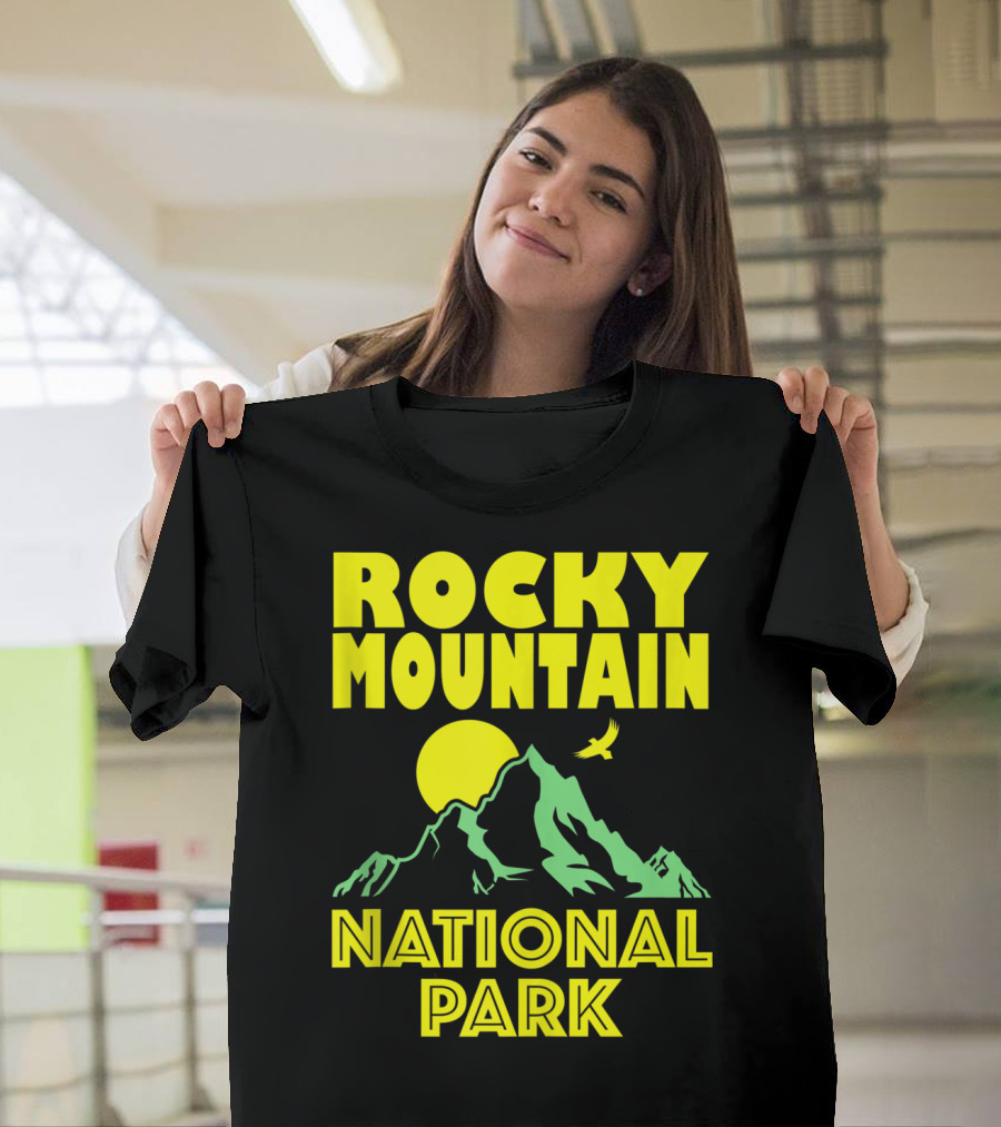 Rocky Mountain National Park Colorado Sun and Mountains with Bird in Flight T-Shirt