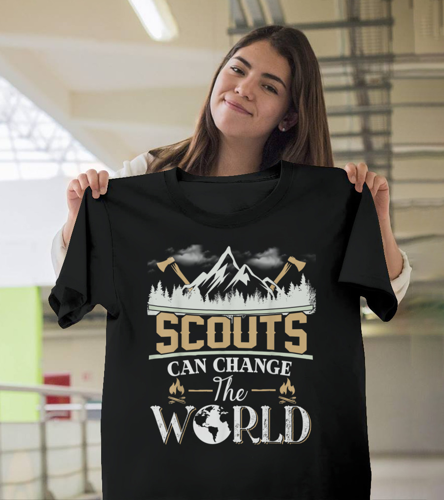 Scouts Can Change the World Mountain Adventure Forest Axe T-Shirt