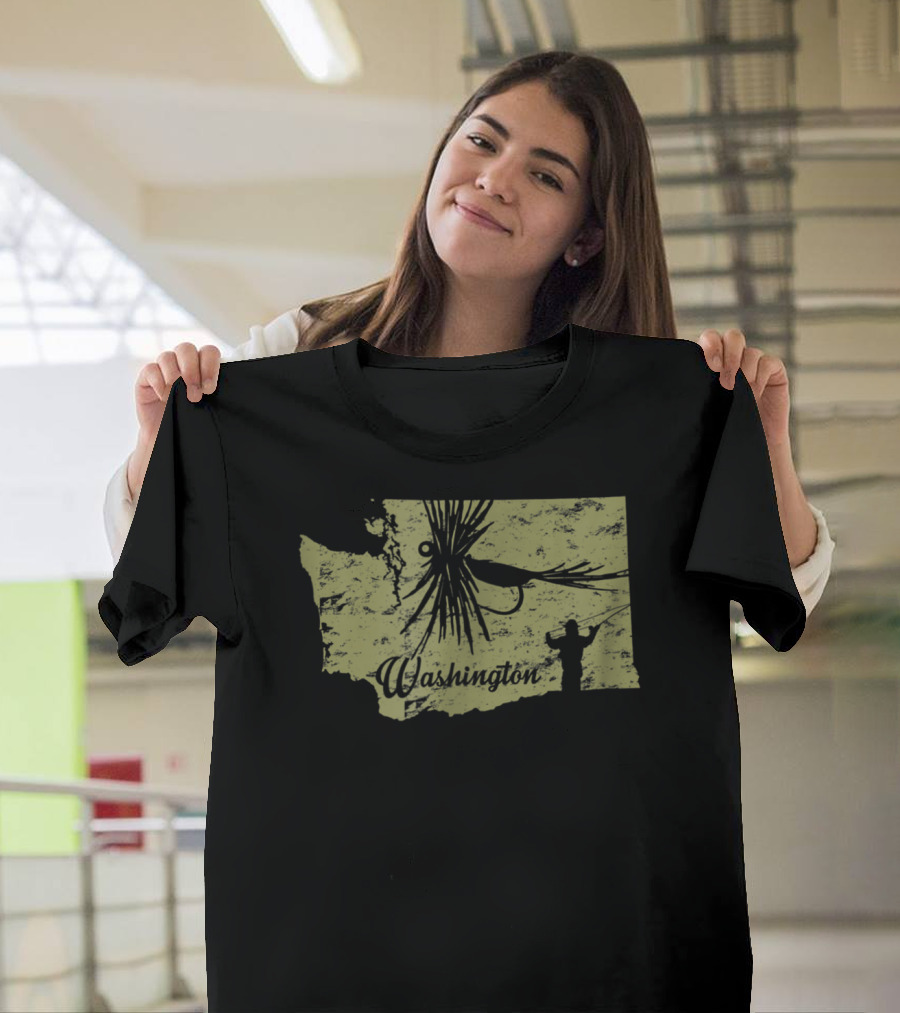 Washington State Map Fly Fishing Vintage T-Shirt