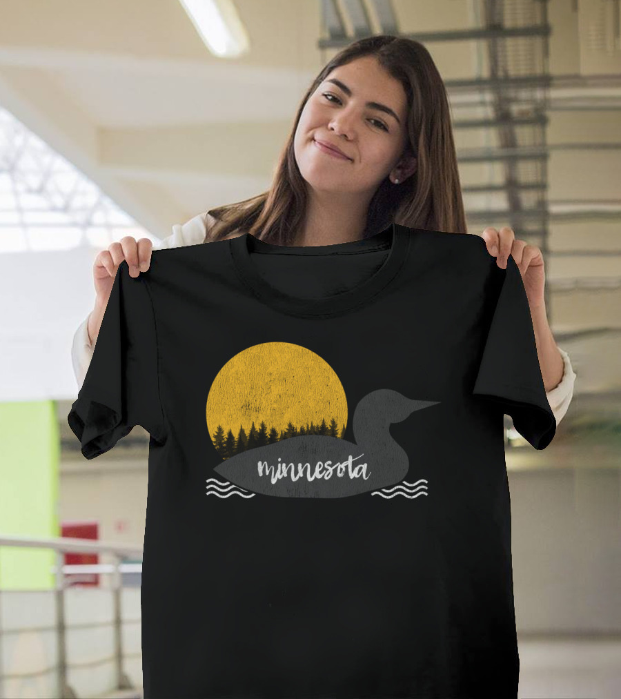 Minnesota Loon Camping Hiking Vintage Moon Forest T-Shirt