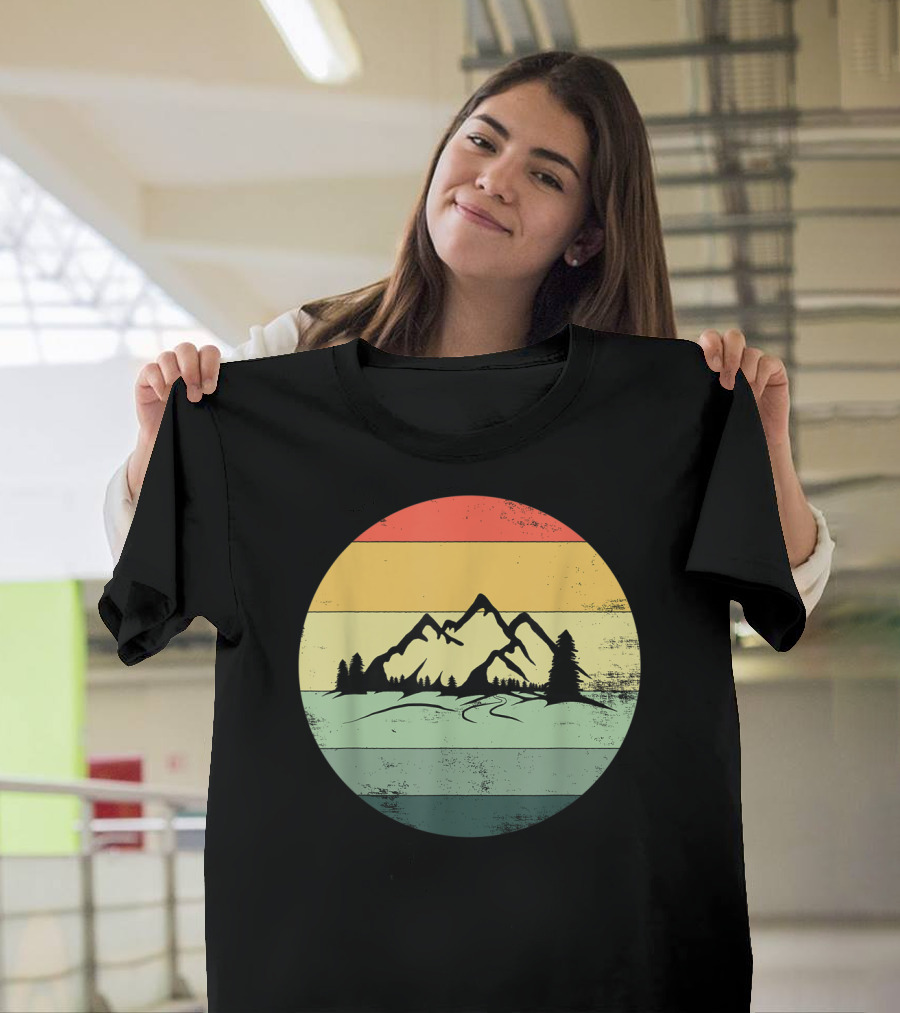 Vintage Walking and Hiking Retro Mountain Stripes T-Shirt
