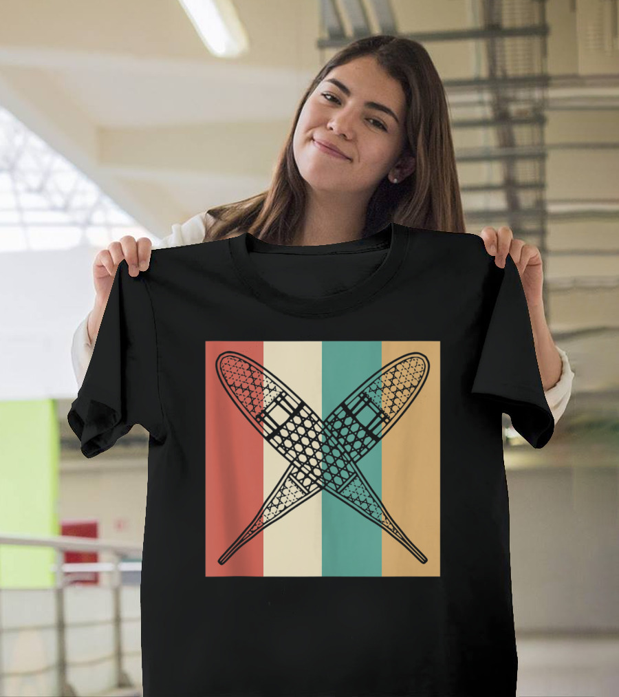 Vintage Snowshoe Retro Stripes Snow Hiking T-Shirt
