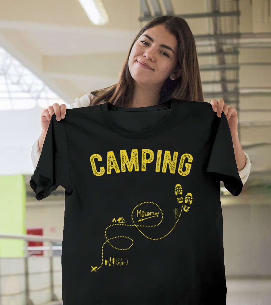 Camping Mountains Map Footsteps Trail Plan Hiker T-Shirt