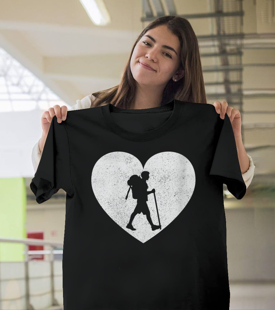 Heart Silhouette Hikers Mountain Climbing Hiking T-Shirt