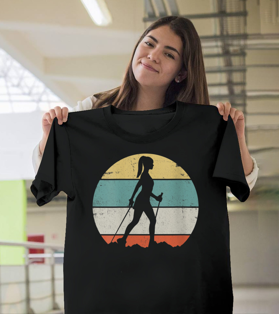 Hiking Nordic Walking Vintage Silhouette Stripes T-Shirt
