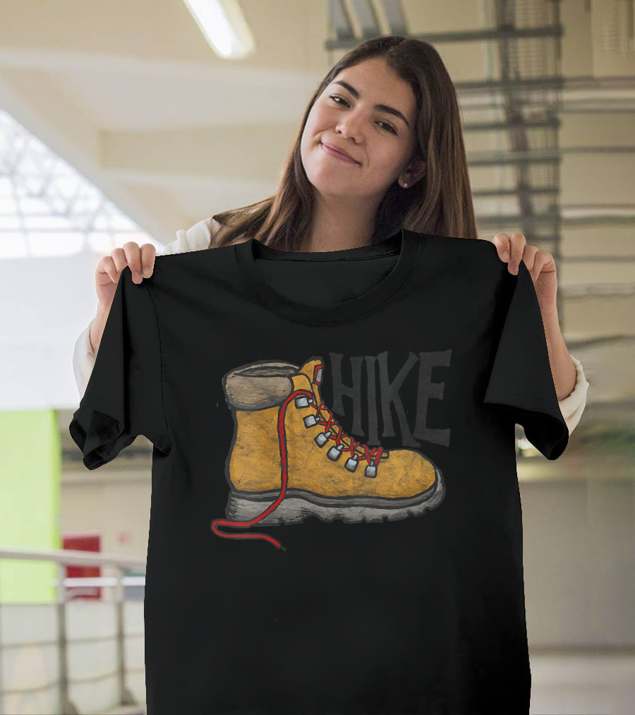 Old School Hiking Boot with Bold Hike Text and Red Laces T-Shirt