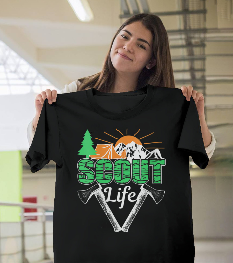 Scout Life Outdoor Adventure Camping Hiking Axes Mountain Tent T-Shirt