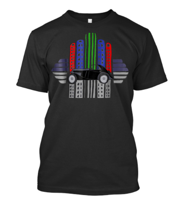 Smiletodays Black Classic Car In Vibrant Cityscape T-Shirt