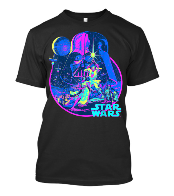 Star Wars Vibrant Neon Vader Luke Leia Retro Scene T-Shirt
