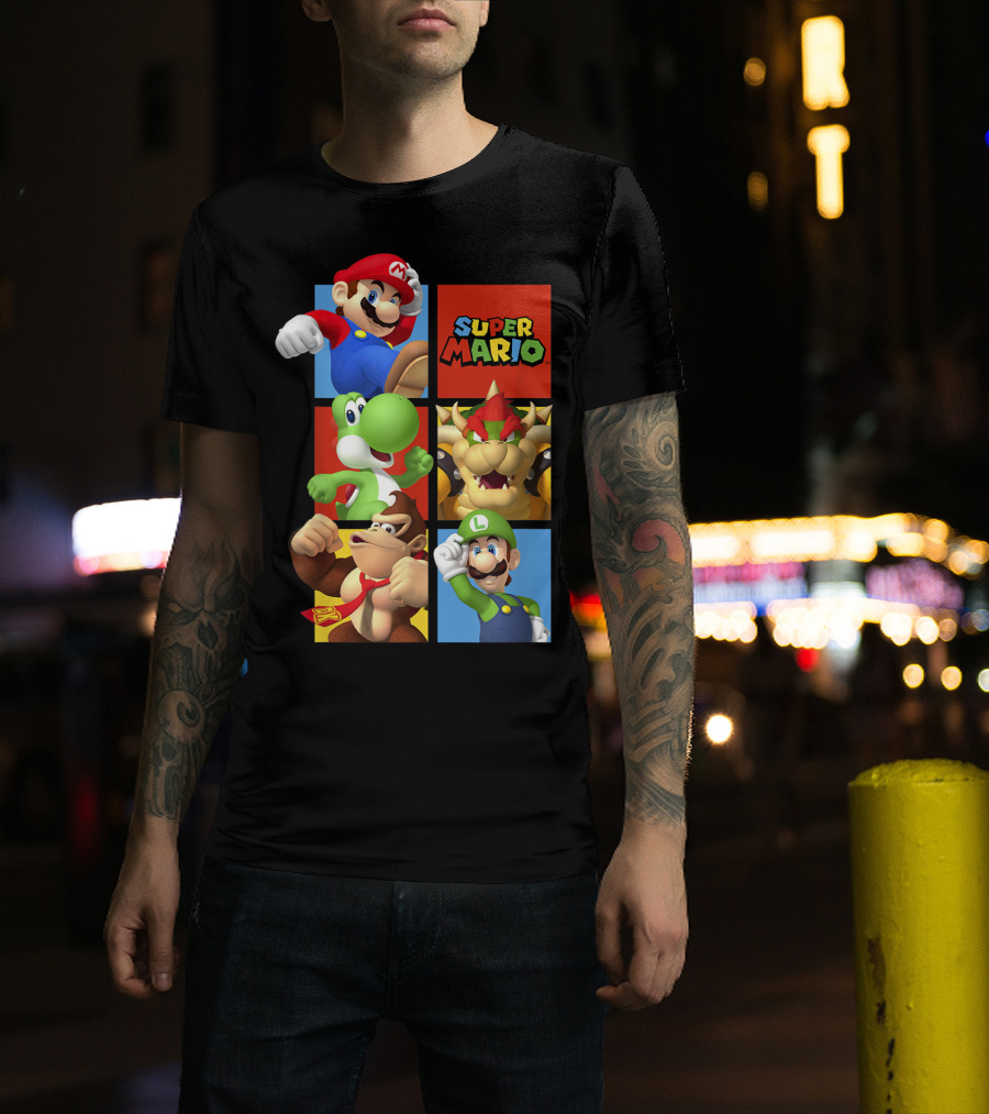 Super Mario Luigi Yoshi Bowser Donkey Kong Classic Character Box Up T-Shirt