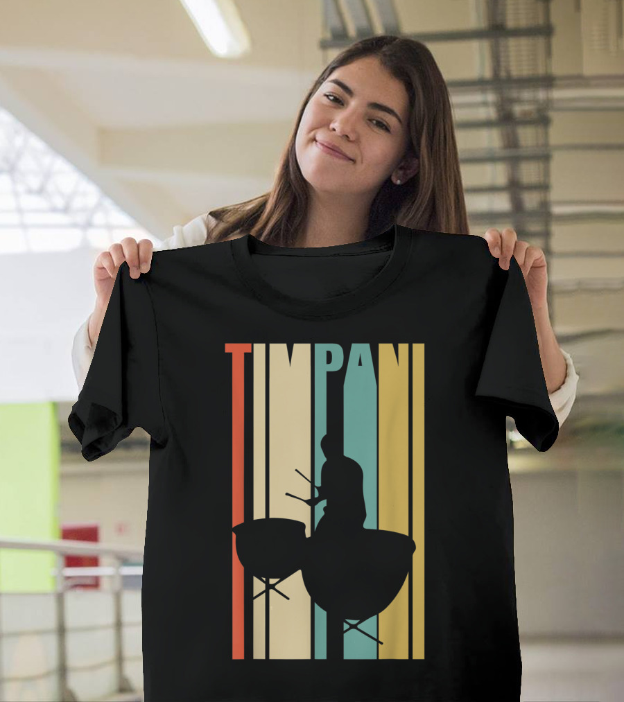 Timpani Drummer Silhouette with Retro Stripes T-Shirt