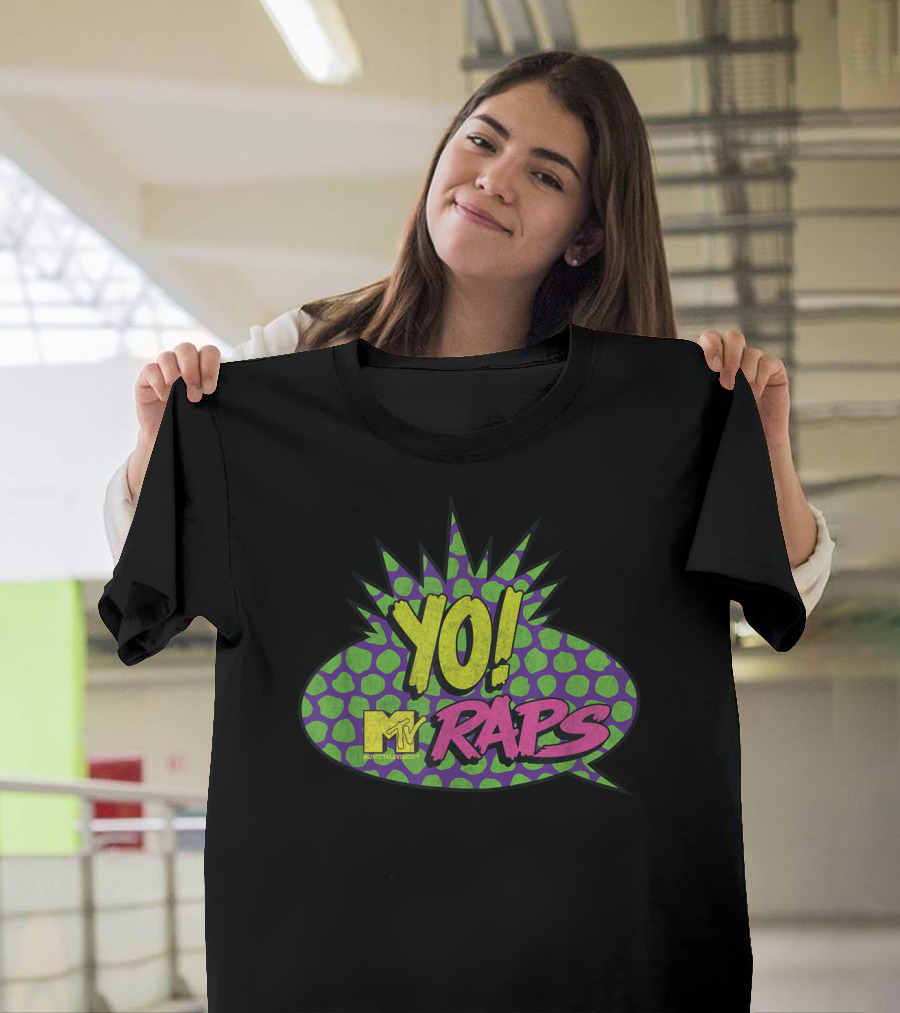 YO MTV Raps Vintage Graphic with Comic Style Speech Bubble and Neon Colors T-Shirt