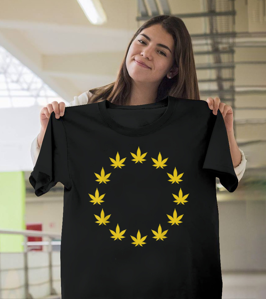 EU Flag European Stoners Union Cannabis Leaf Circle T-Shirt