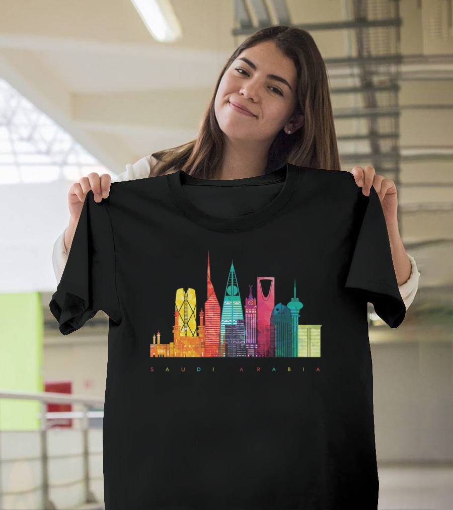 Saudi Arabia Skyline Colorful Landmarks T-Shirt