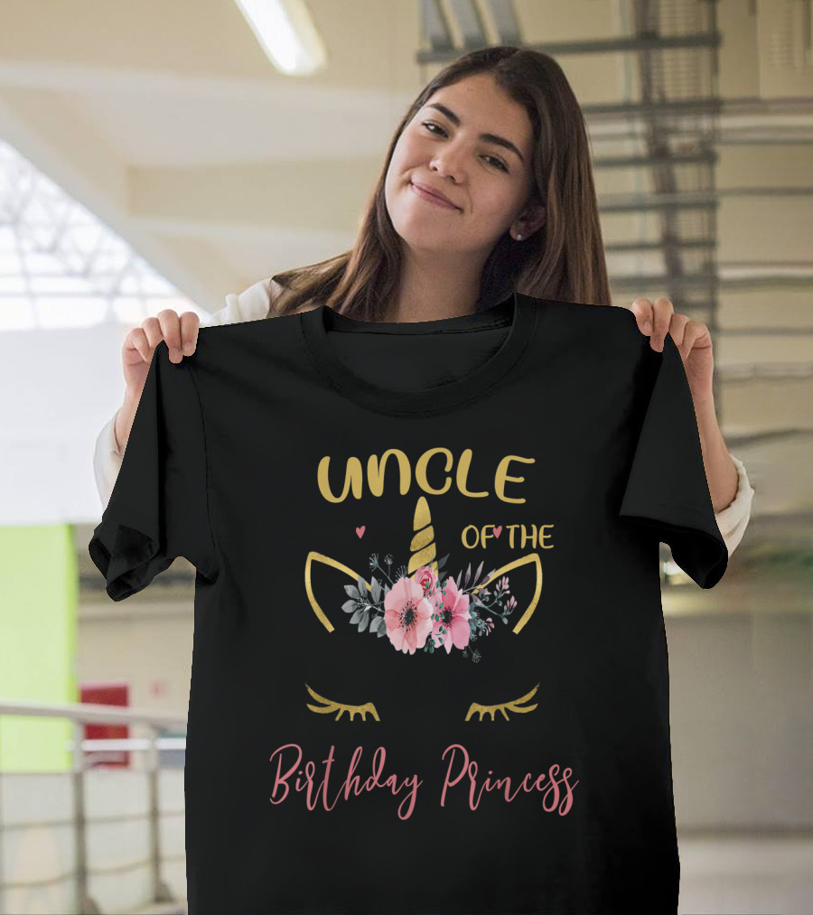 Uncle of the Birthday Princess Unicorn with Floral Accents T-Shirt
