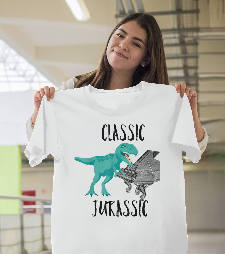 Classic Jurassic Dinosaur Playing Piano T-Shirt