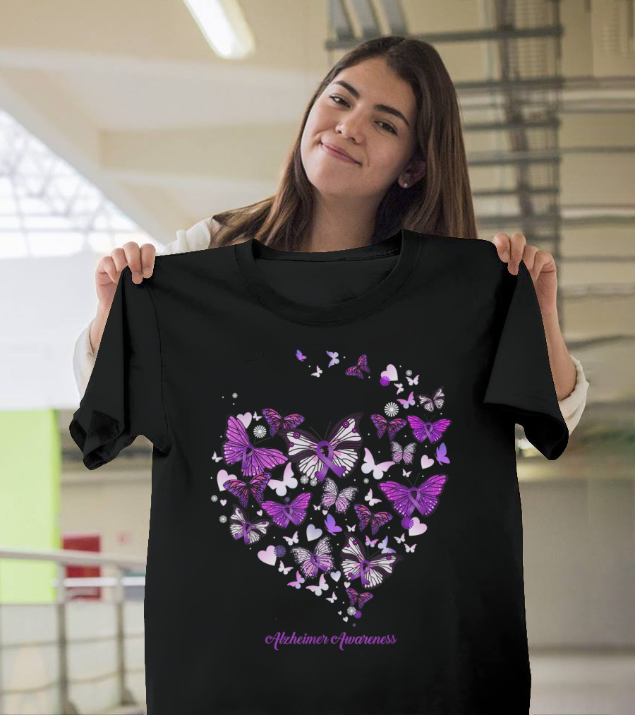 Alzheimer's Awareness Purple Butterfly Heart T-Shirt