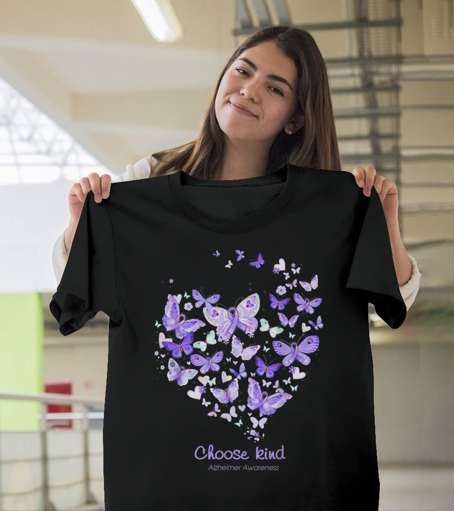Choose Kind Alzheimer Awareness Butterfly Heart T-Shirt